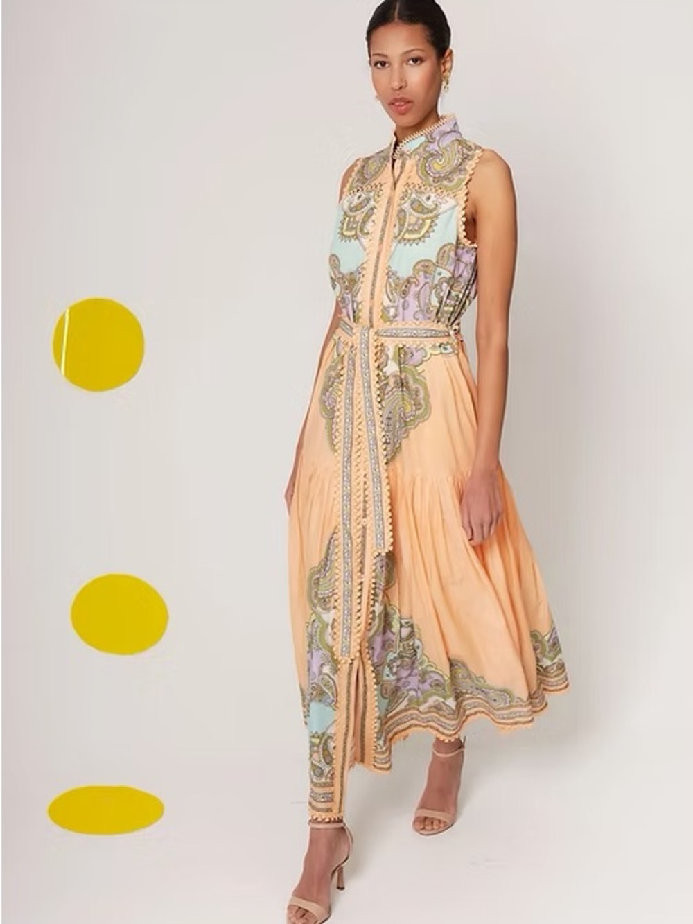 Sleeveless Peach Paisley Maxi Dress